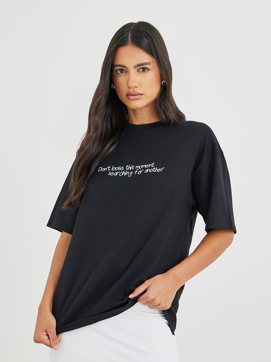 Slogan Print Short Sleeve Oversized T-Shirt