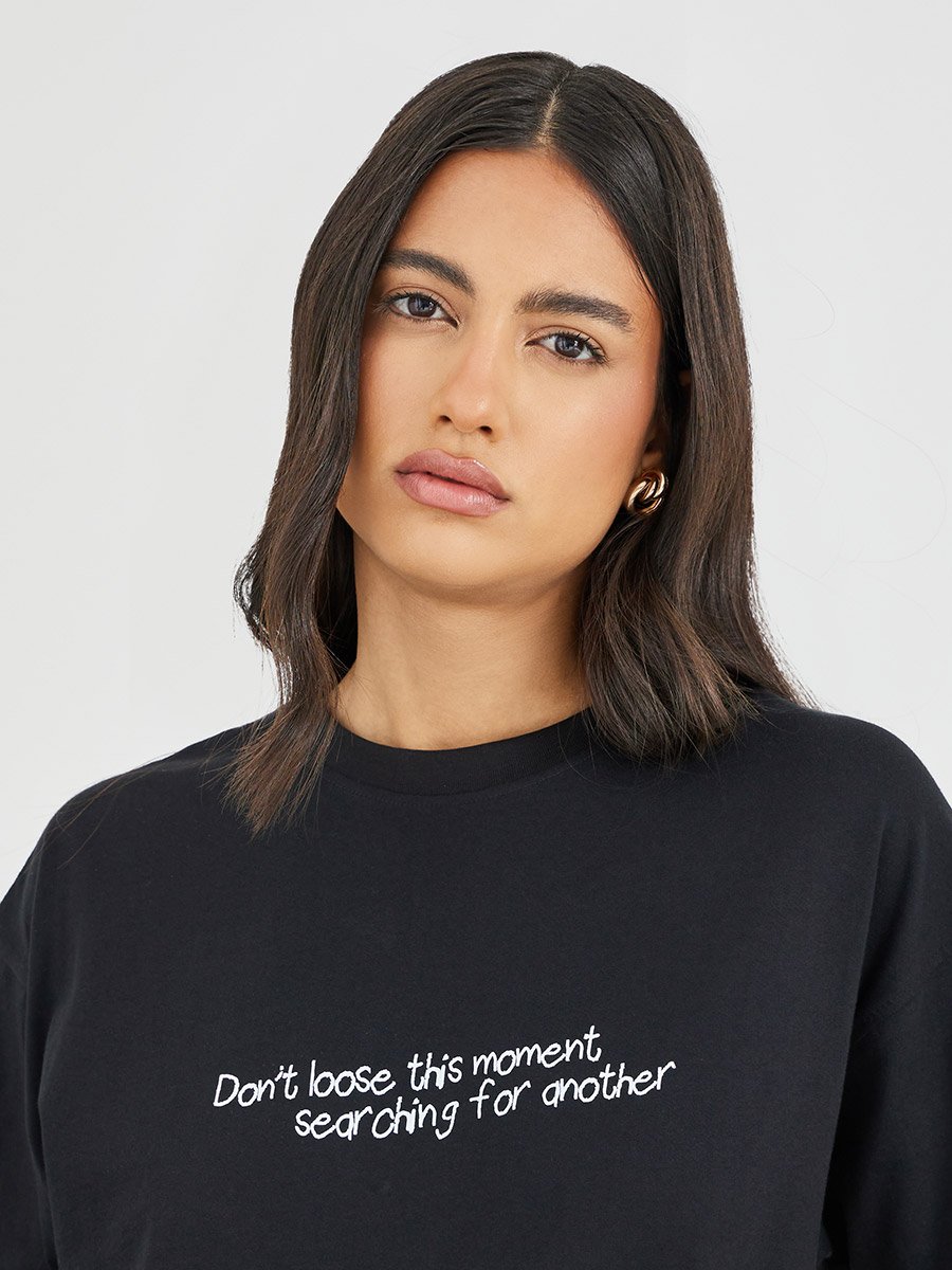Slogan Print Short Sleeve Oversized T-Shirt
