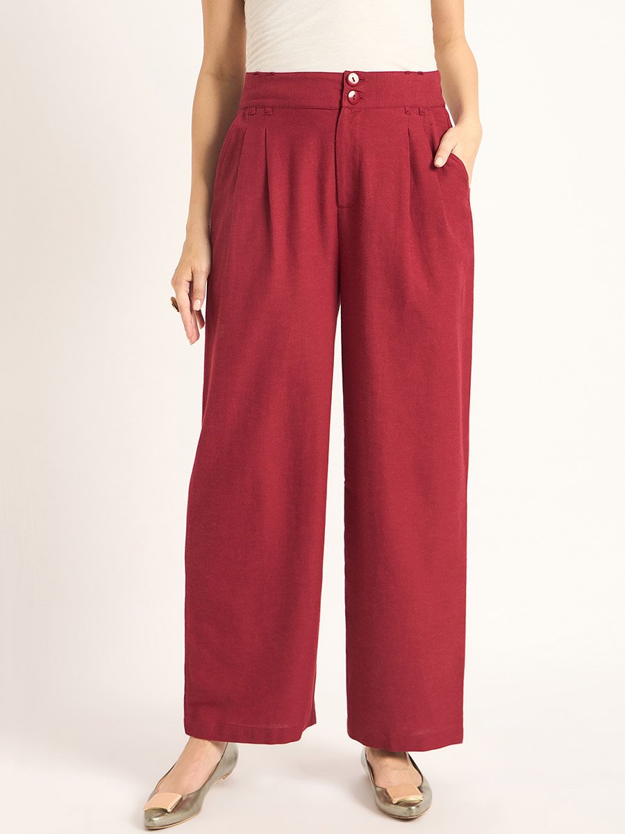 Mid Rise Dual Button Detail Straight Pant For Women at UAE | Styli