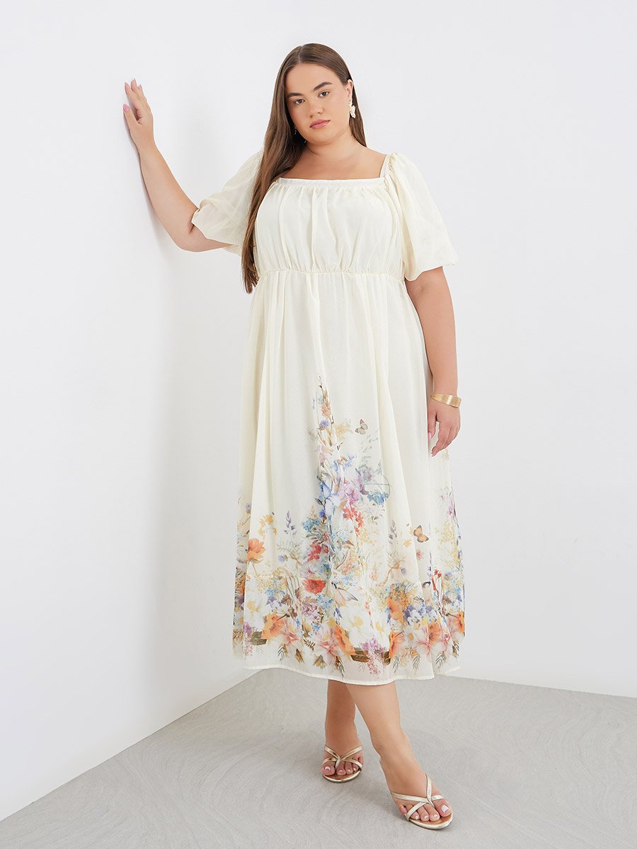 Plus Midi Dress with Square Neck