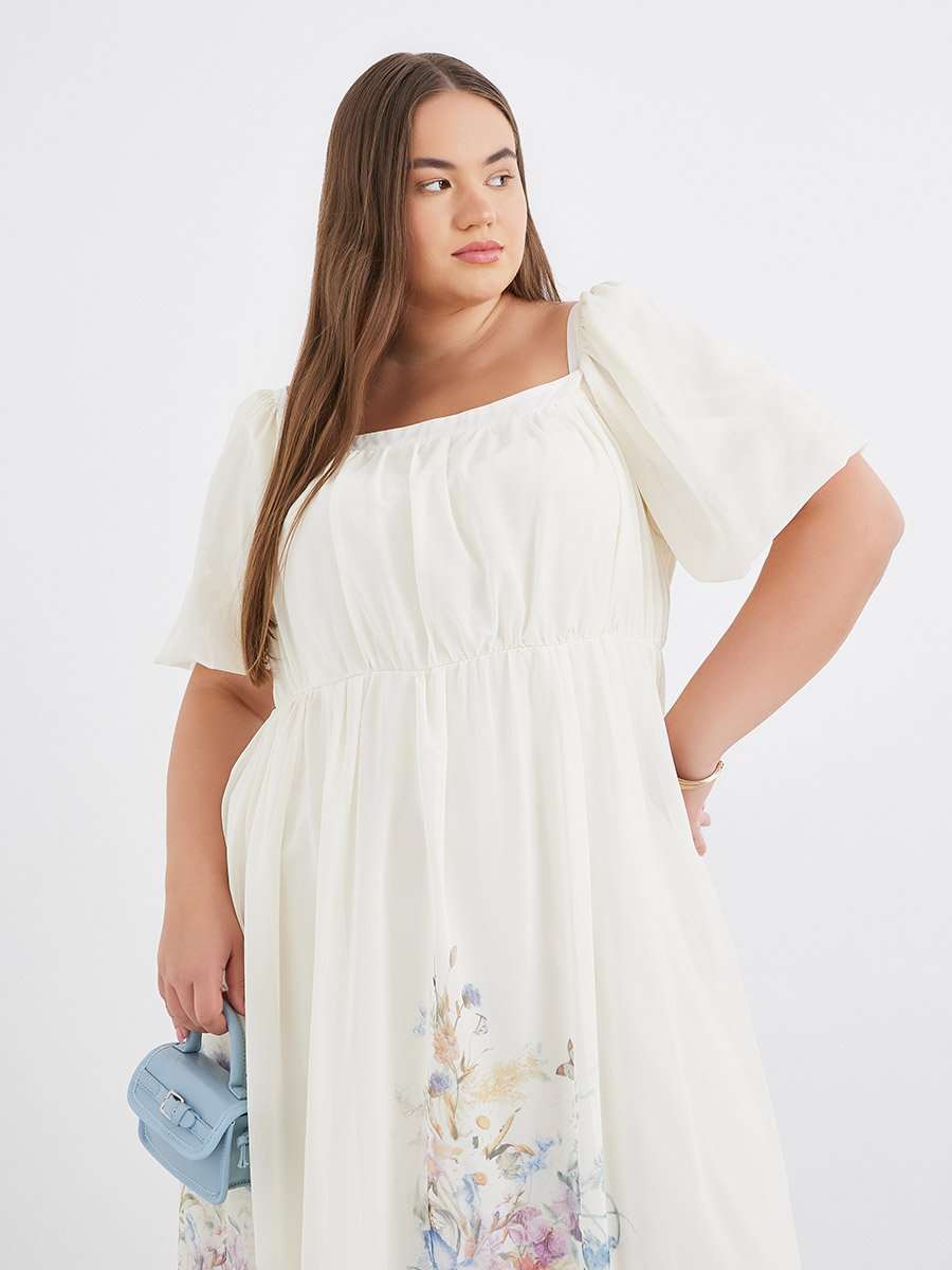 Plus Midi Dress with Square Neck
