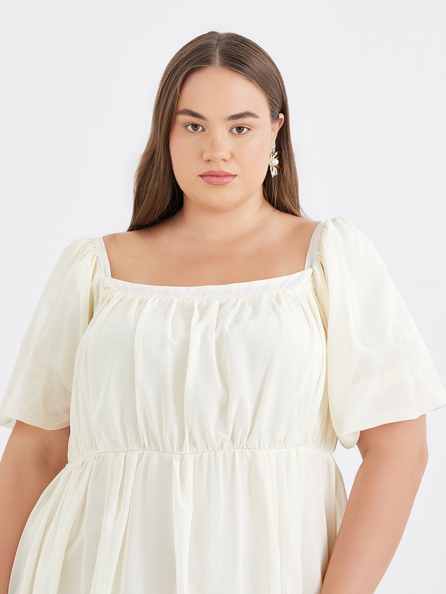 Plus Midi Dress with Square Neck