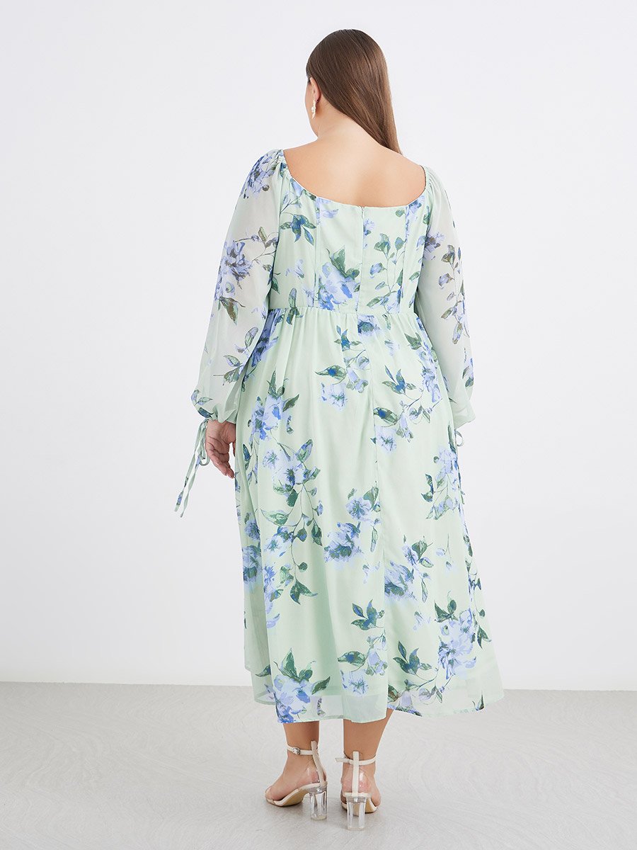 Plus Green Midi Dress with Floral Print
