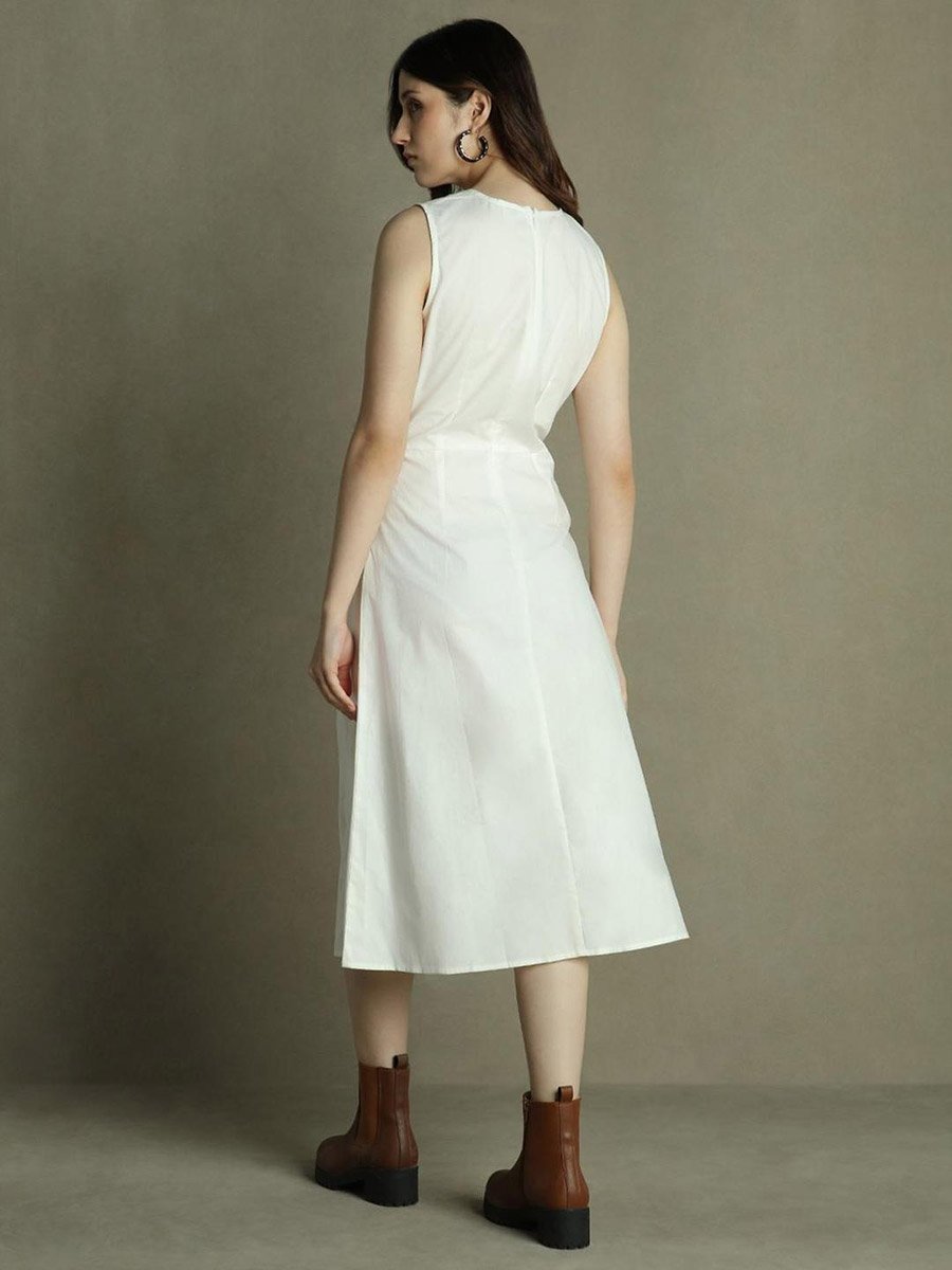 Solid V-Neck Midi Dress