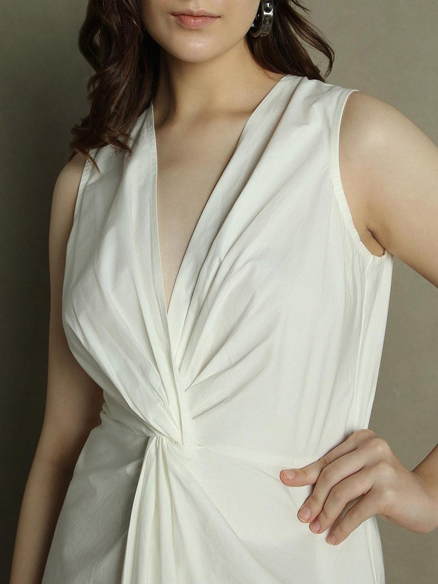 Solid V-Neck Midi Dress