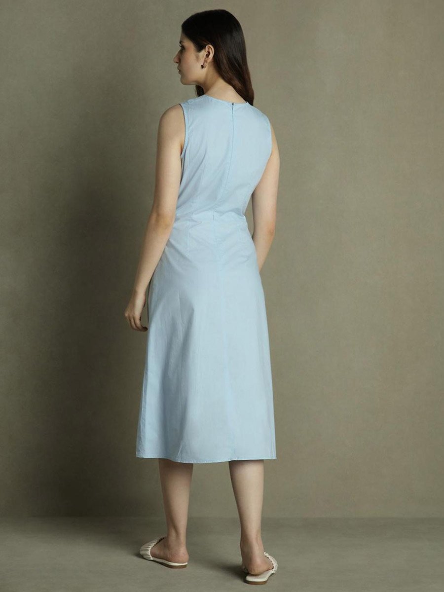 Solid V-Neck Sleeveless Midi Dress