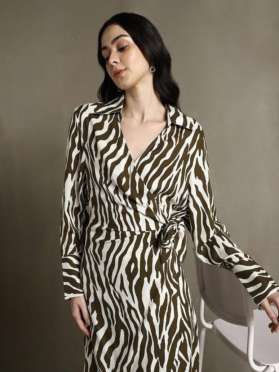 Abstract Printed Wrap Dress