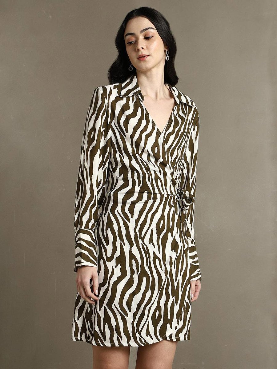 Abstract Printed Wrap Dress
