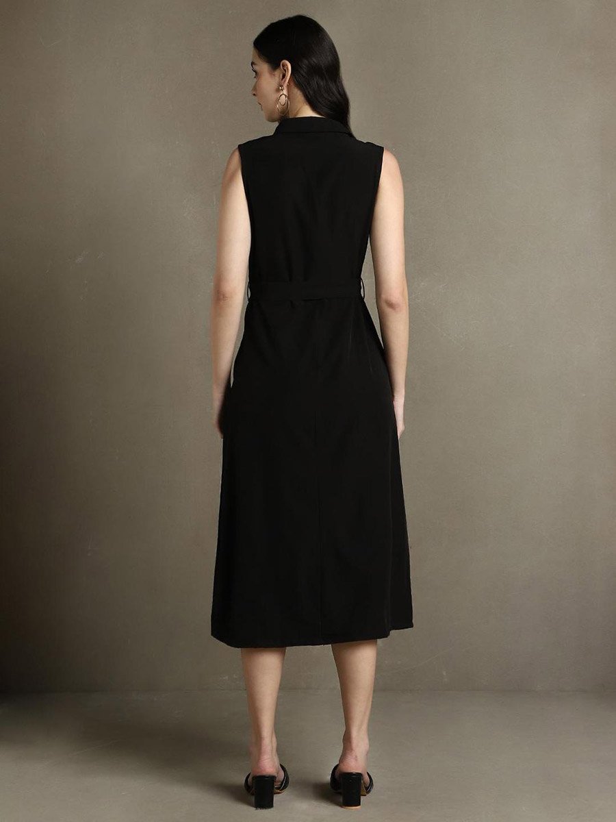 Sleeveless Belted Shirt Midi Dress