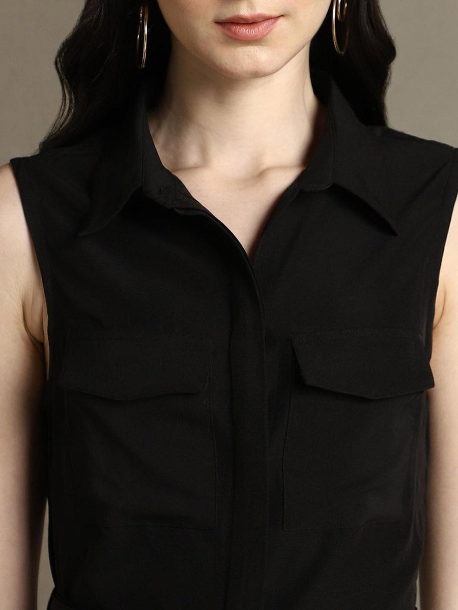 Sleeveless Belted Shirt Midi Dress