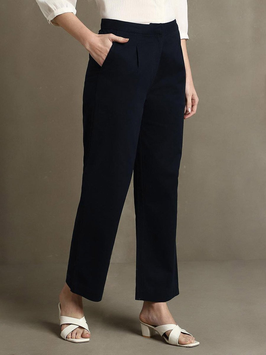 Cotton Mid-Rise Straight Fit Formal Trousers