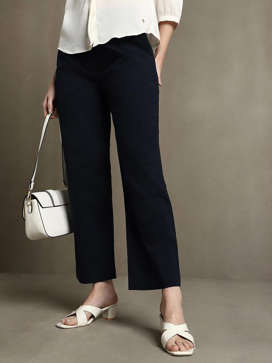Cotton Mid-Rise Straight Fit Formal Trousers