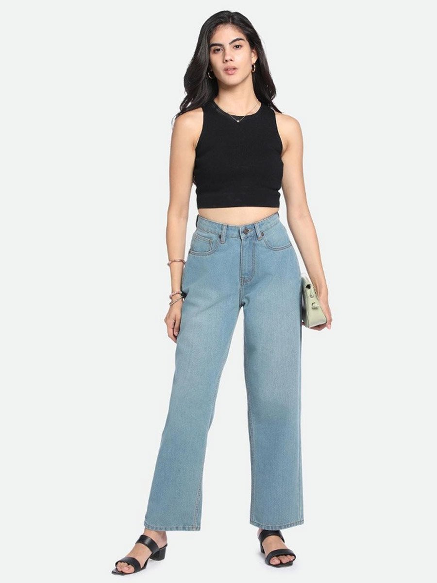 Mid Wash Straight Leg Jeans 