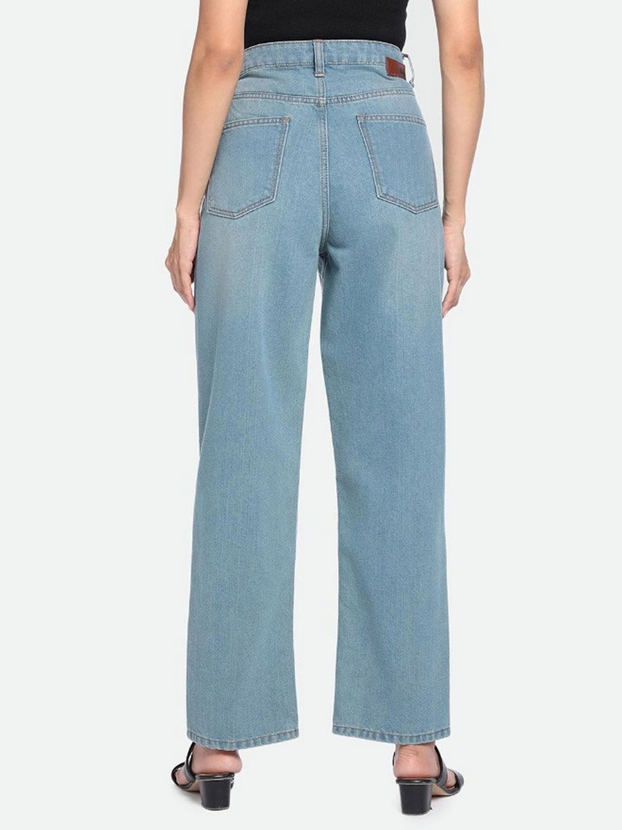 Mid Wash Straight Leg Jeans 