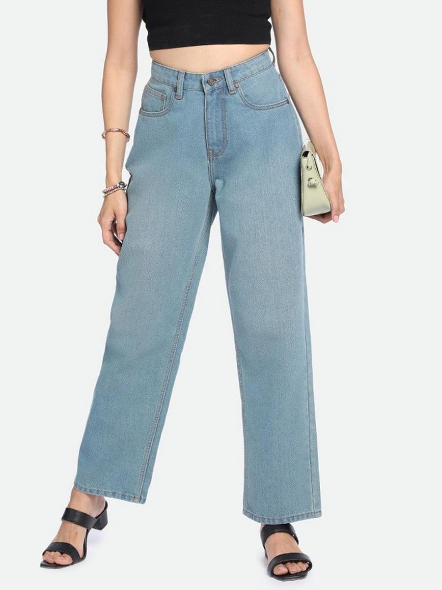 Mid Wash Straight Leg Jeans 