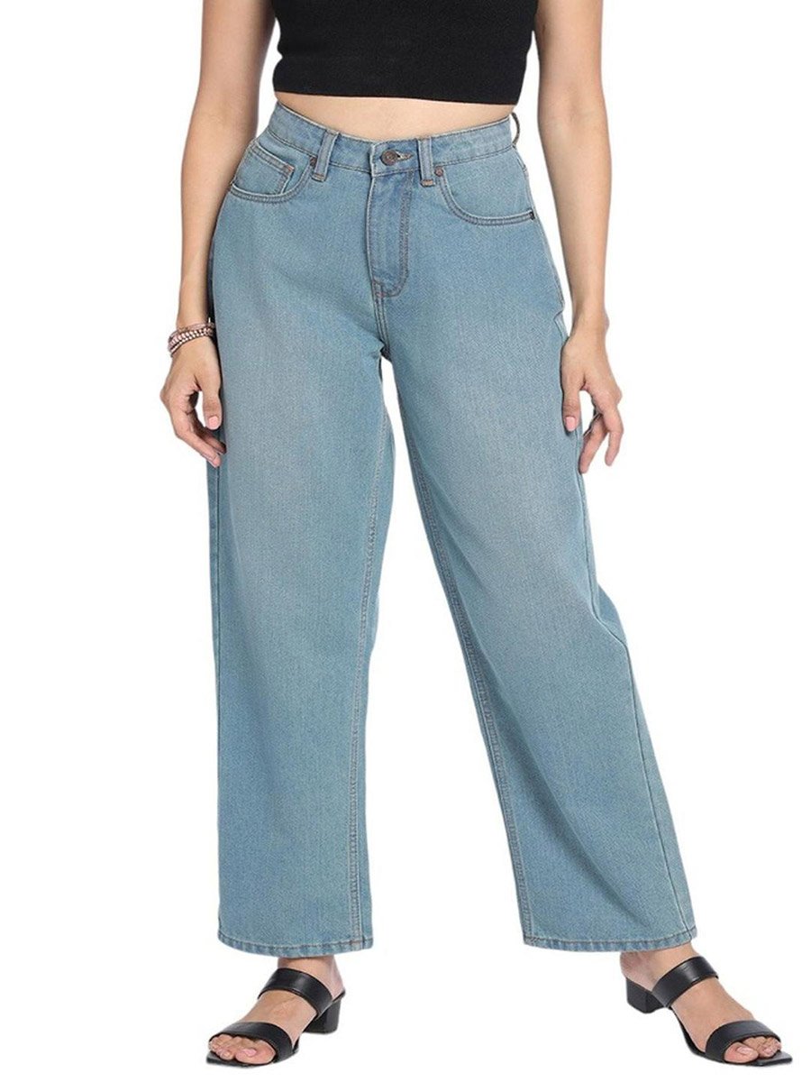 Mid Wash Straight Leg Jeans 