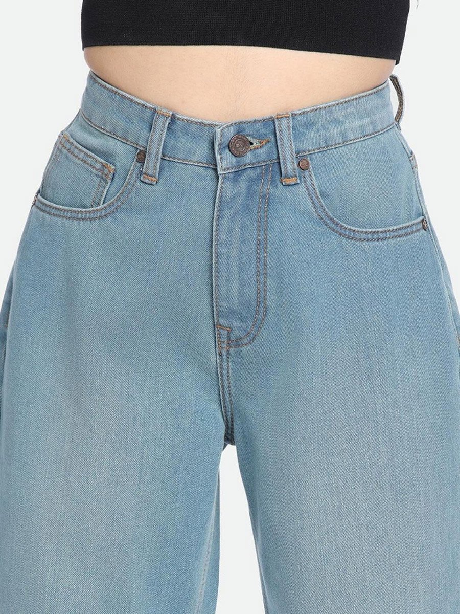 Mid Wash Straight Leg Jeans 
