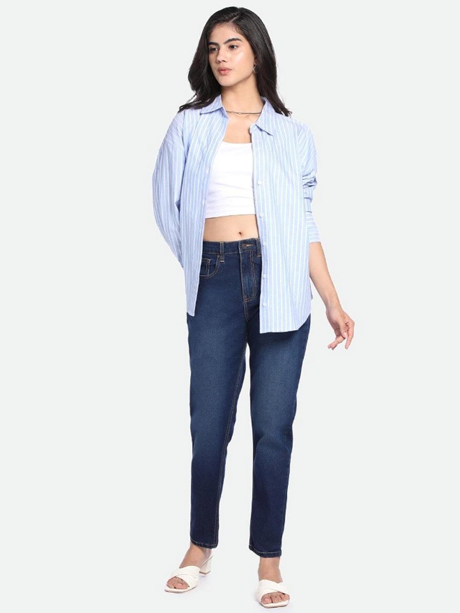 Blue Mid Wash Mom Fit Jeans