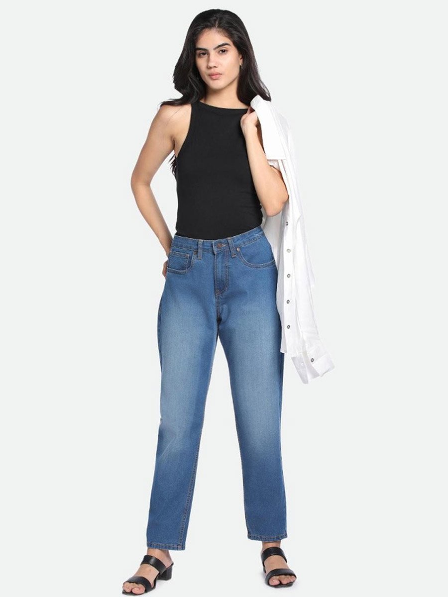 Mid Wash Blue Straight Leg Jeans 