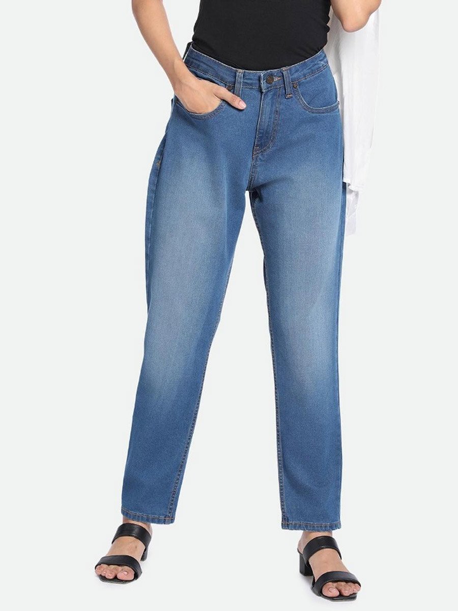Mid Wash Blue Straight Leg Jeans 