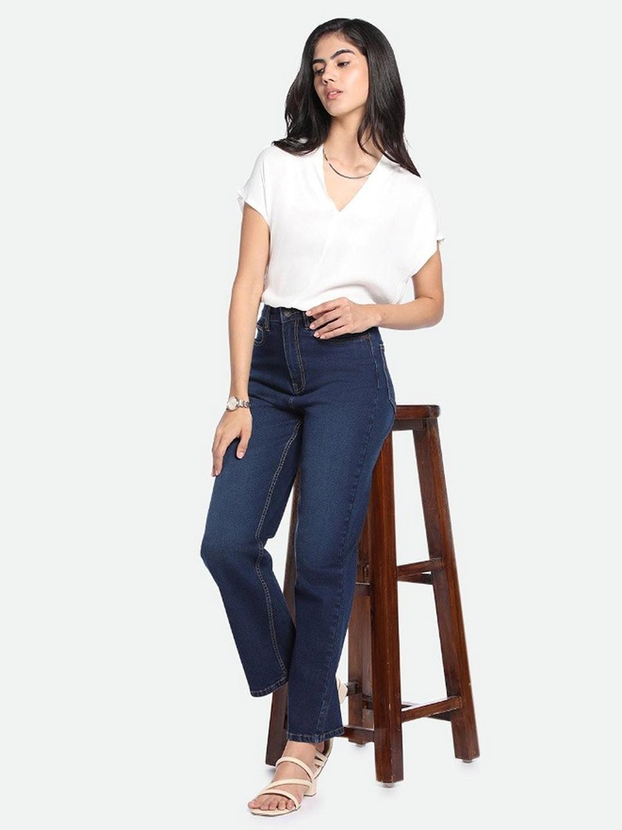Straight Fit High-Rise Light Fade Stretchable Jeans