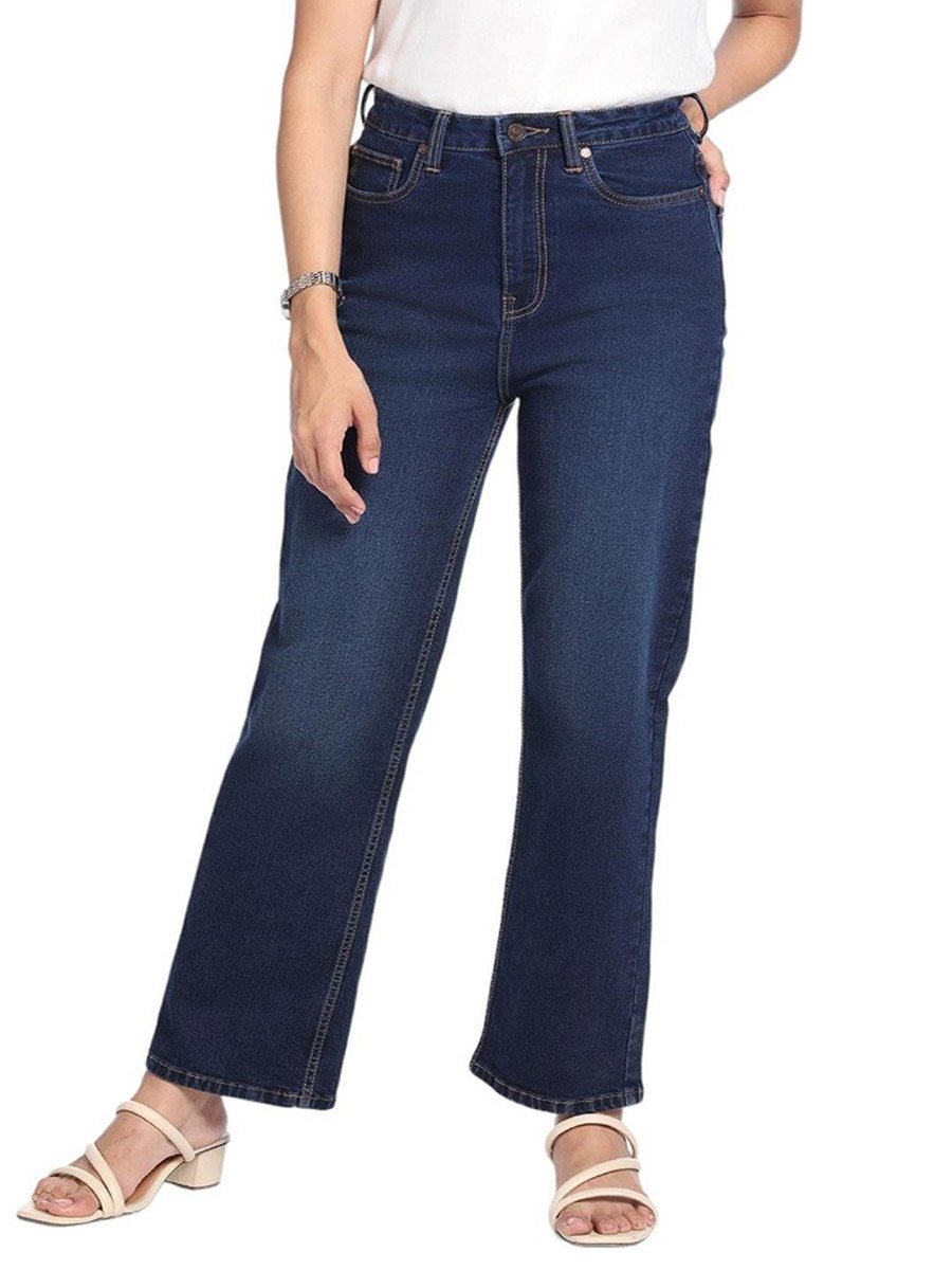 Straight Fit High-Rise Light Fade Stretchable Jeans