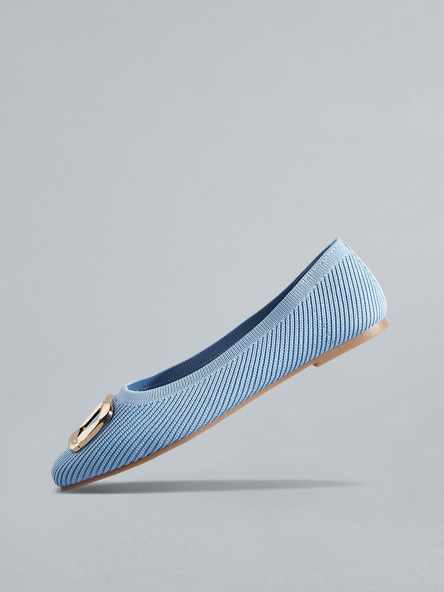 Ribbed Slip-On Ballerina Shoes with Metallic Accent