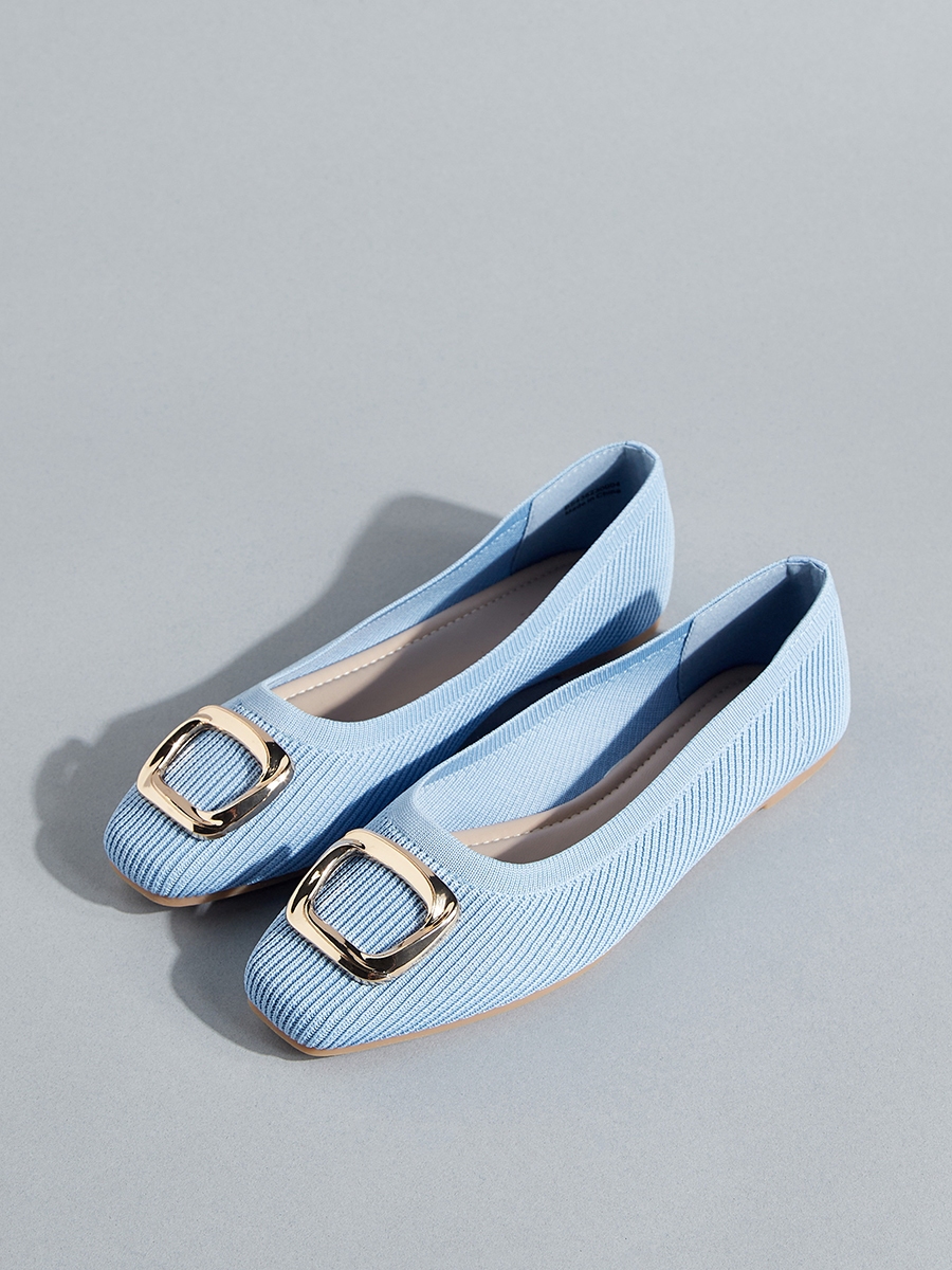 Ribbed Slip-On Ballerina Shoes with Metallic Accent
