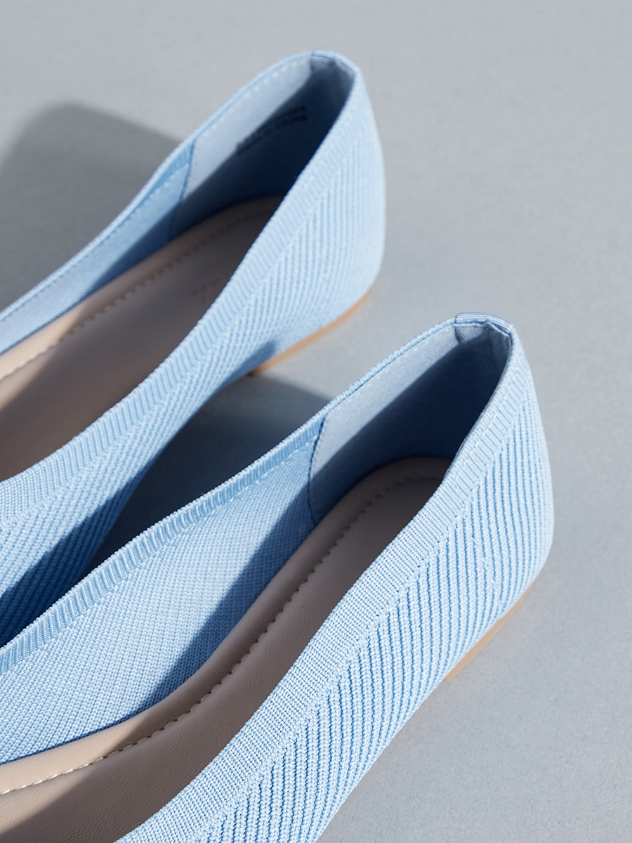 Ribbed Slip-On Ballerina Shoes with Metallic Accent