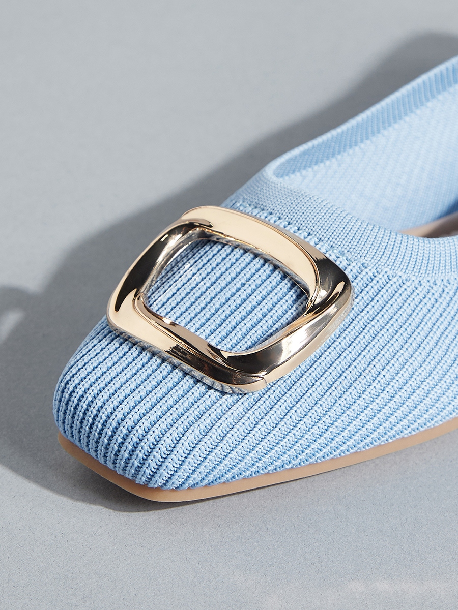 Ribbed Slip-On Ballerina Shoes with Metallic Accent