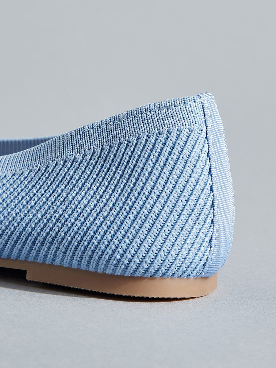Ribbed Slip-On Ballerina Shoes with Metallic Accent