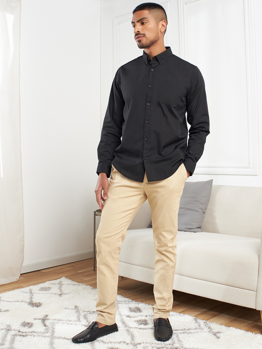 Plain Long Sleeves Shirt with Button Closure and Pocket