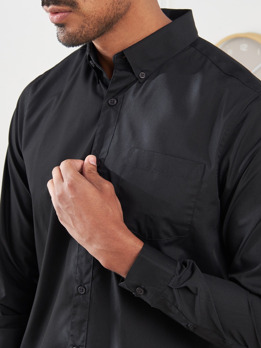 Plain Long Sleeves Shirt with Button Closure and Pocket