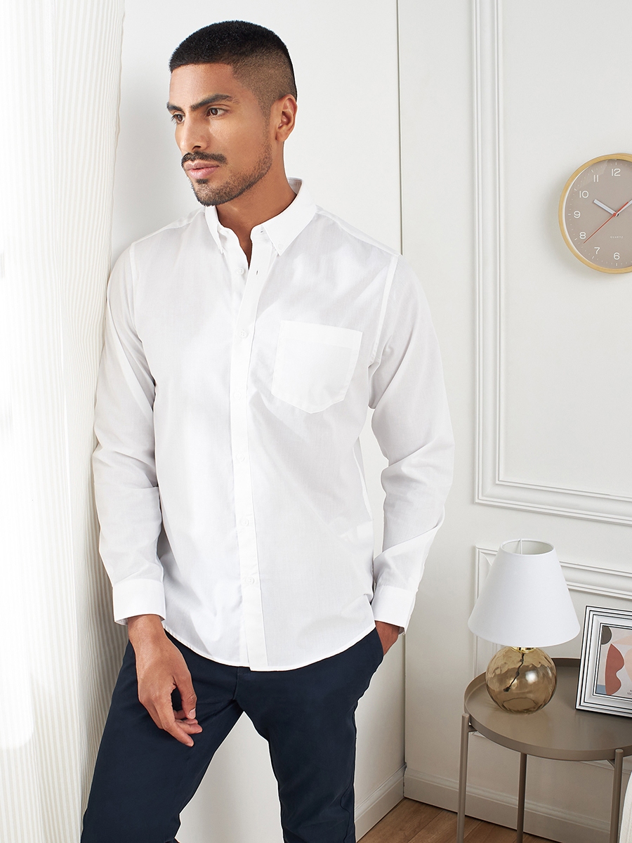 Plain Long Sleeves Shirt with Button Closure and Pocket