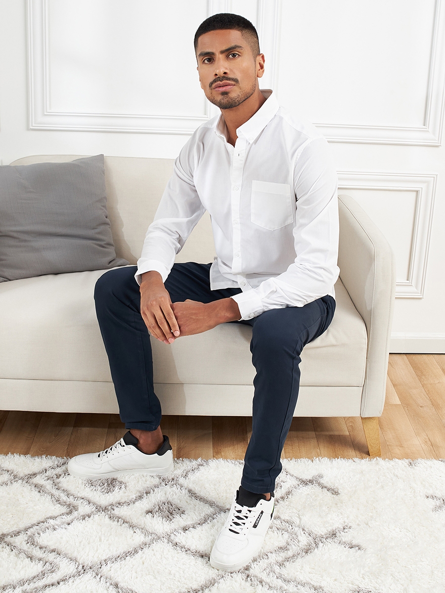 Plain Long Sleeves Shirt with Button Closure and Pocket