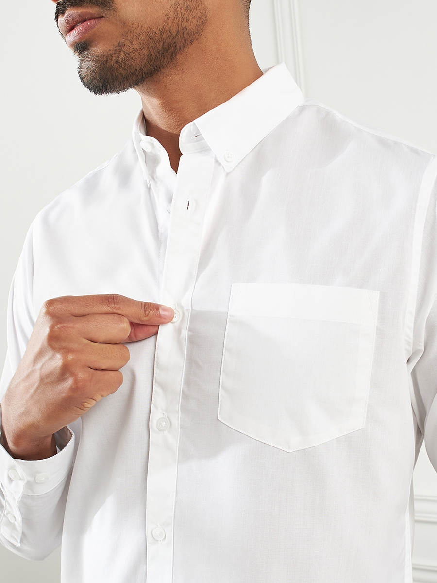 Plain Long Sleeves Shirt with Button Closure and Pocket