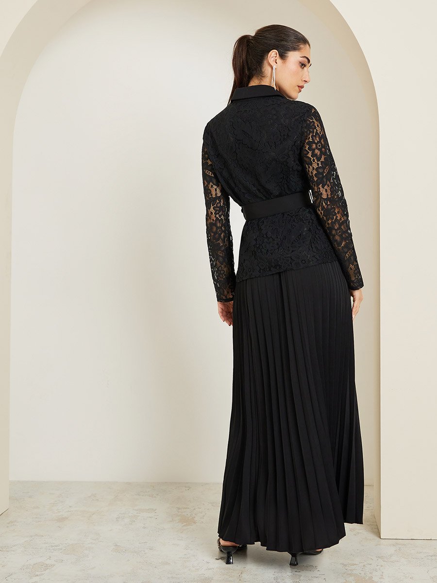 Lace Belted Shirt and Pleated Skirt Co-Ords