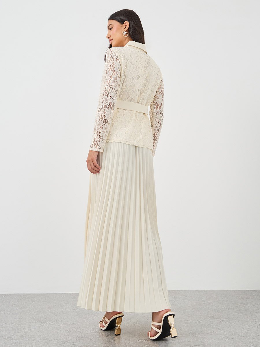 Lace Belted Shirt and Pleated Skirt Co-Ords