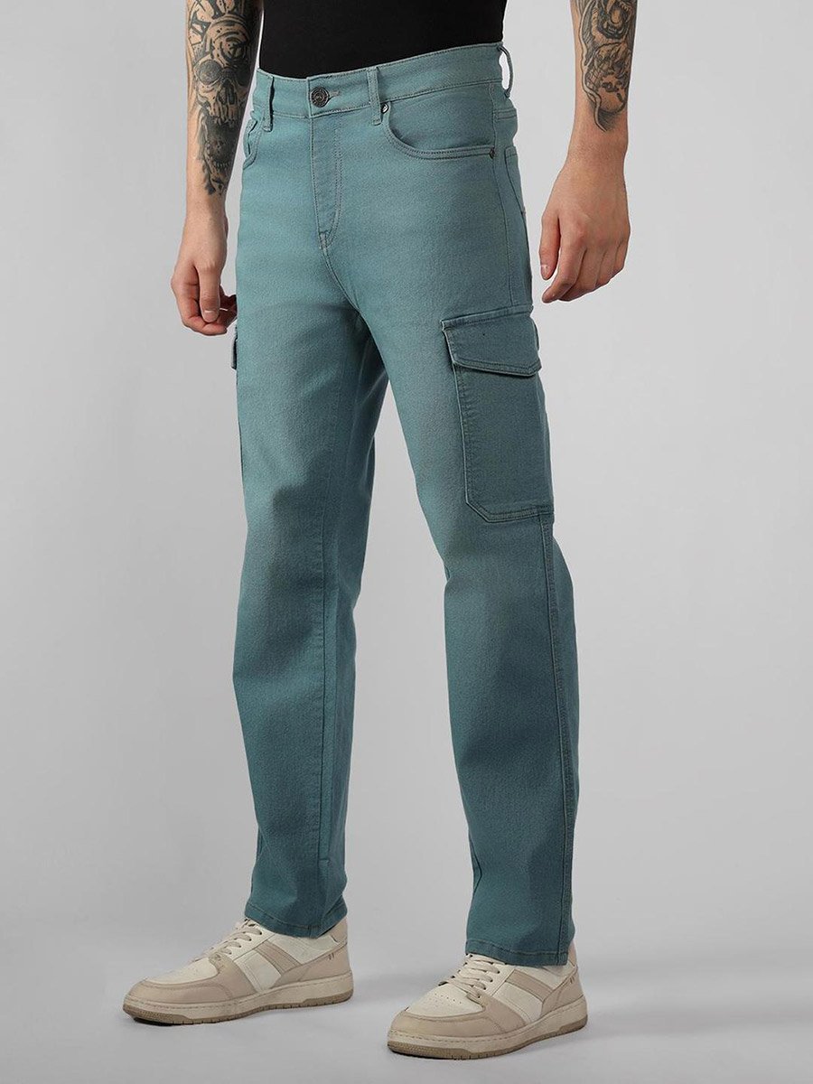 Relaxed Fit Blue Cargo Jeans