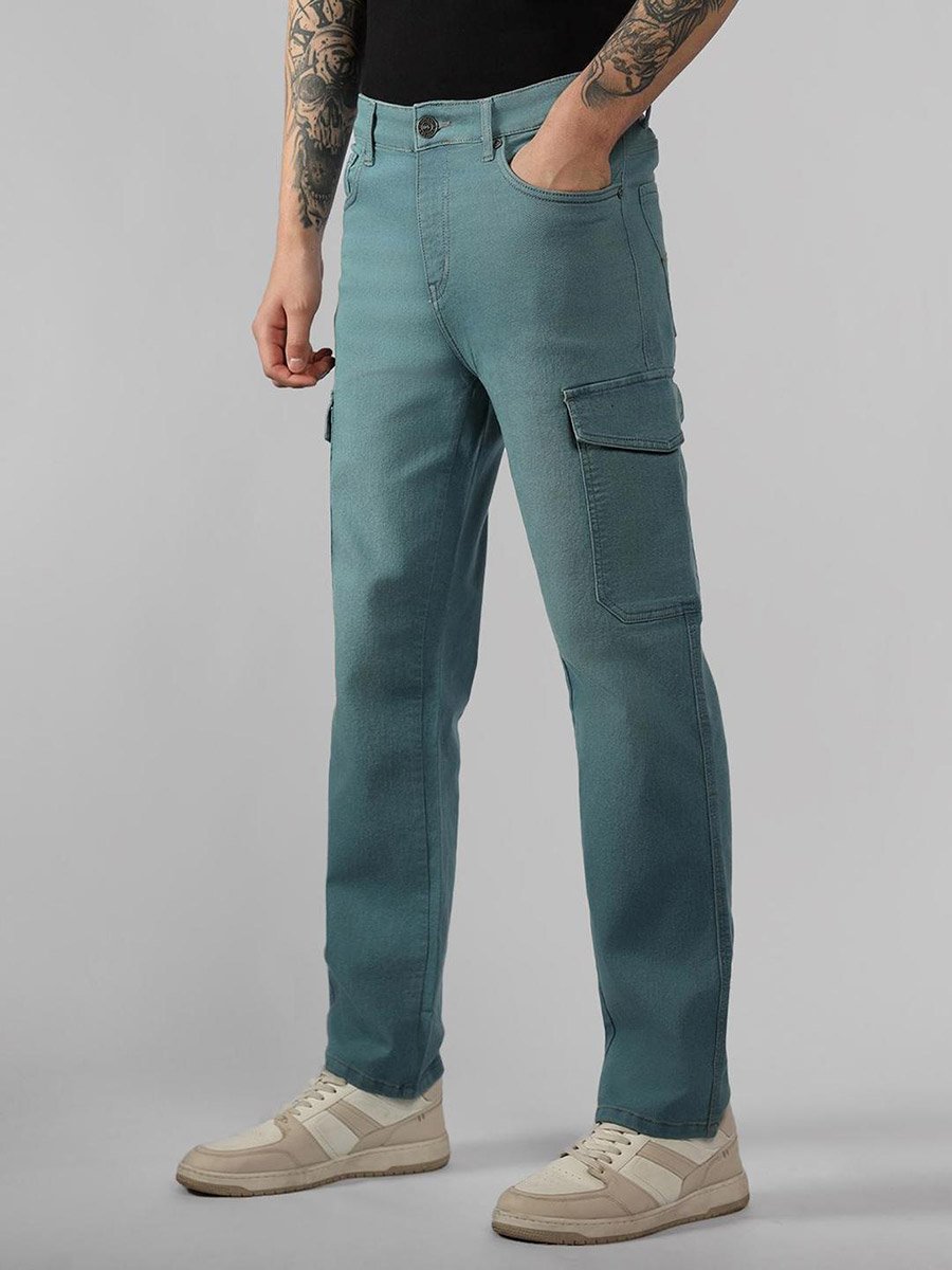 Relaxed Fit Blue Cargo Jeans