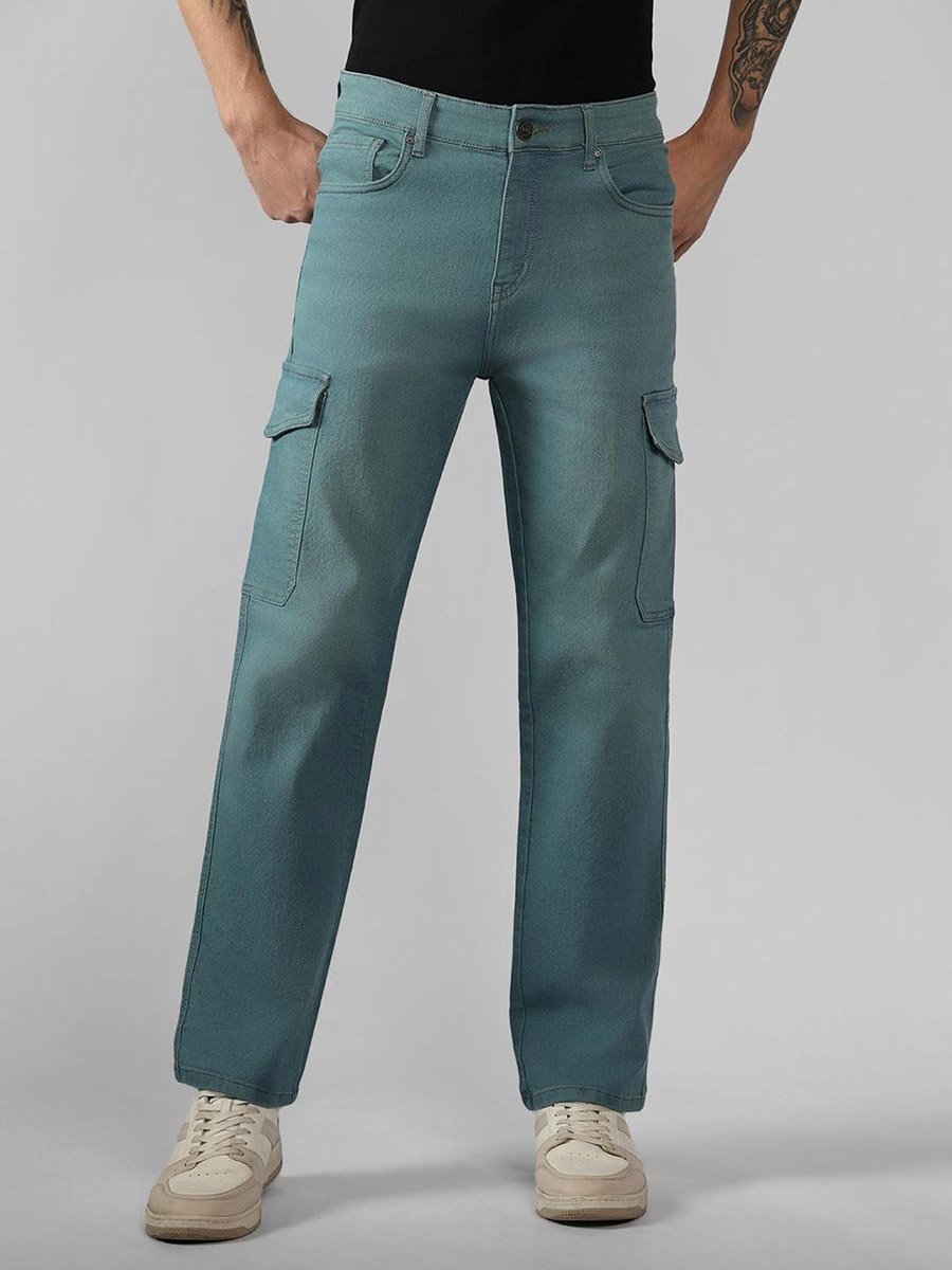 Relaxed Fit Blue Cargo Jeans