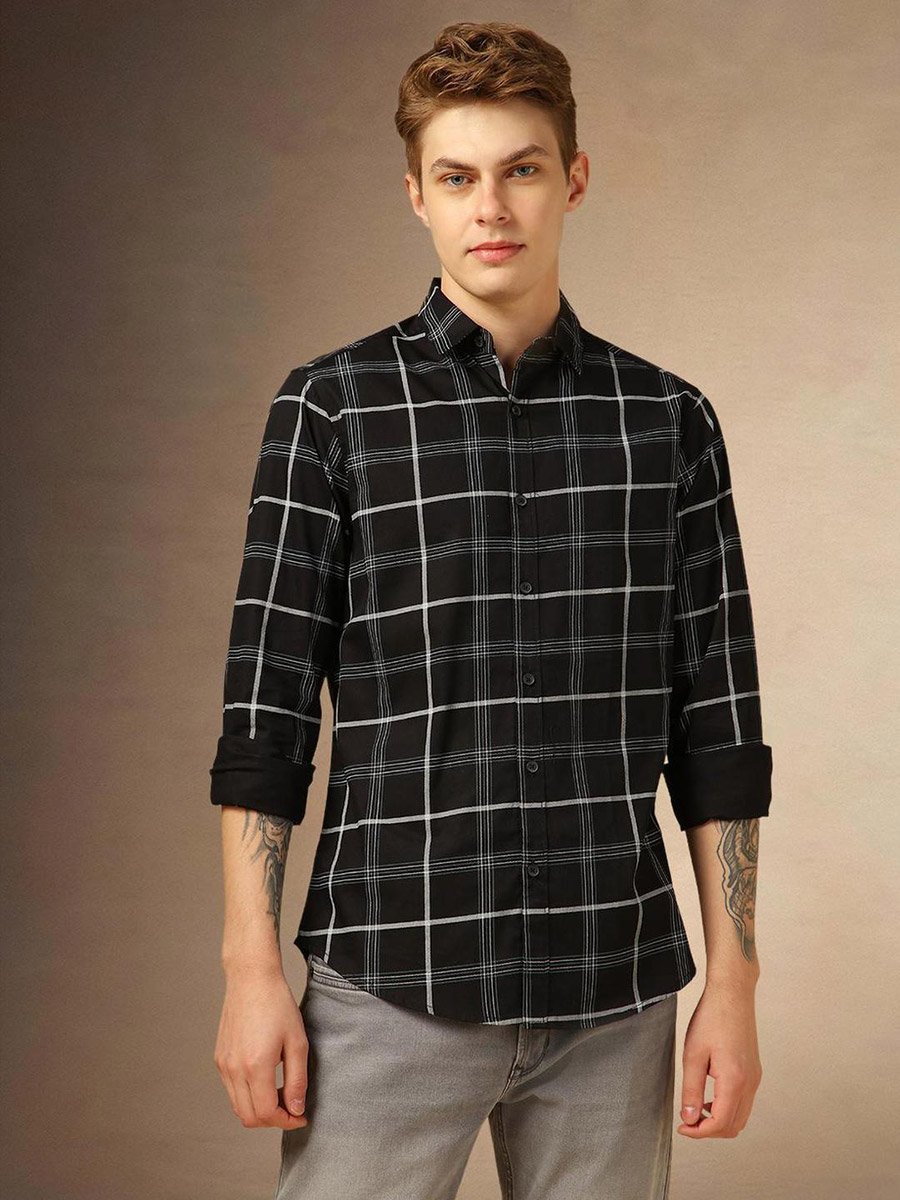 Checked Button-Down Casual Shirt