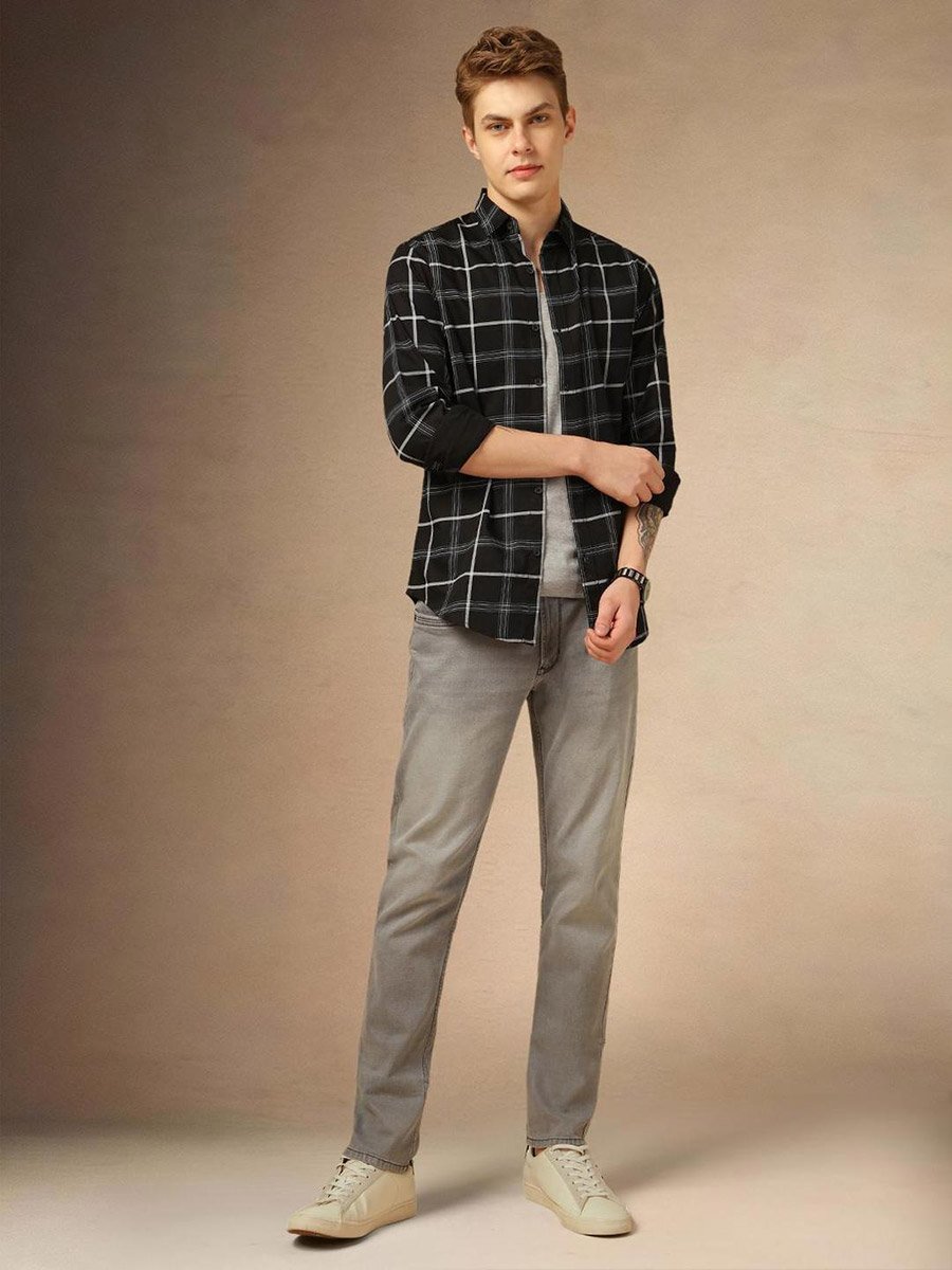 Checked Button-Down Casual Shirt