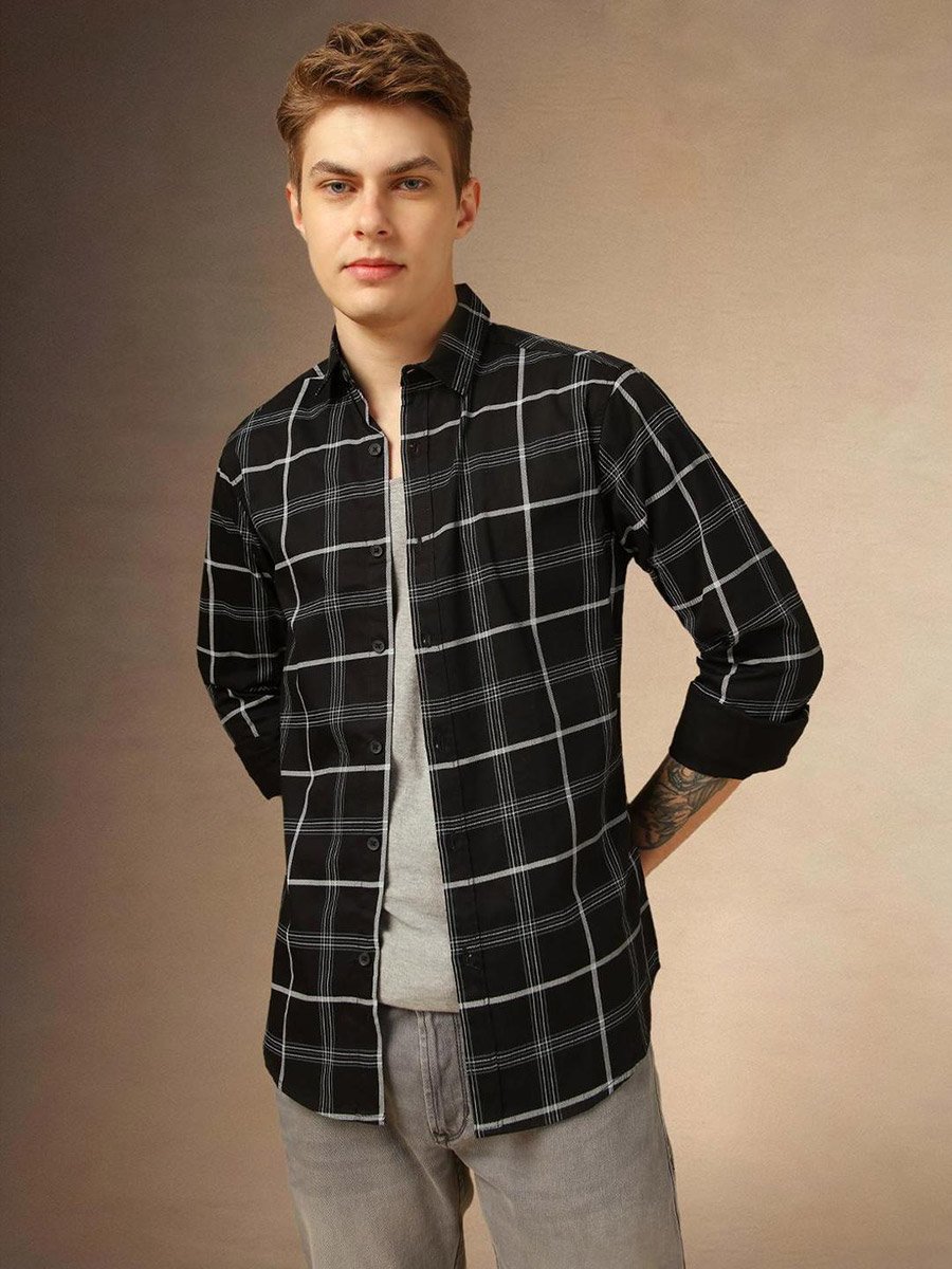 Checked Button-Down Casual Shirt