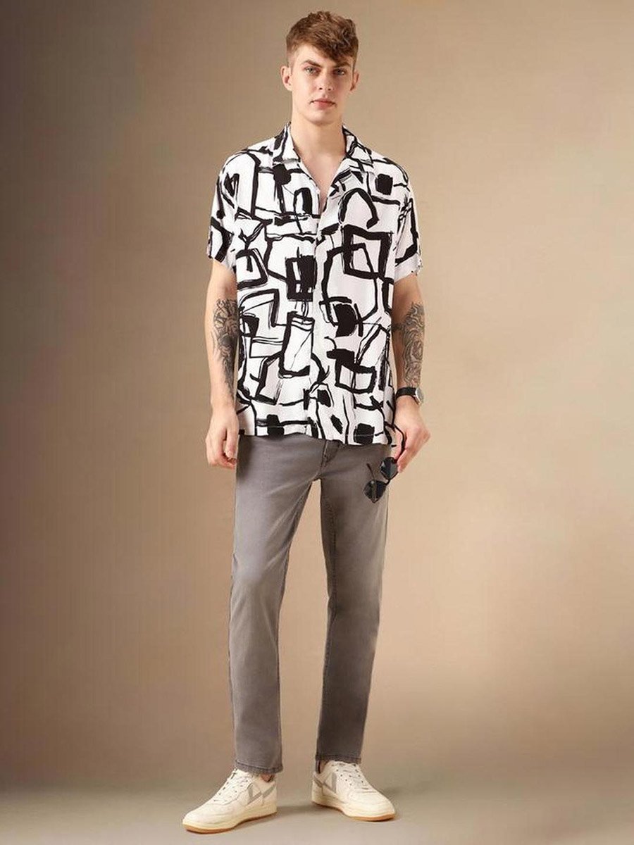 Abstract Print Button-Down Shirt