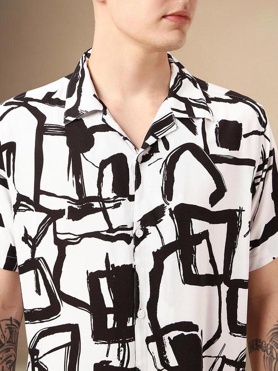 Abstract Print Button-Down Shirt