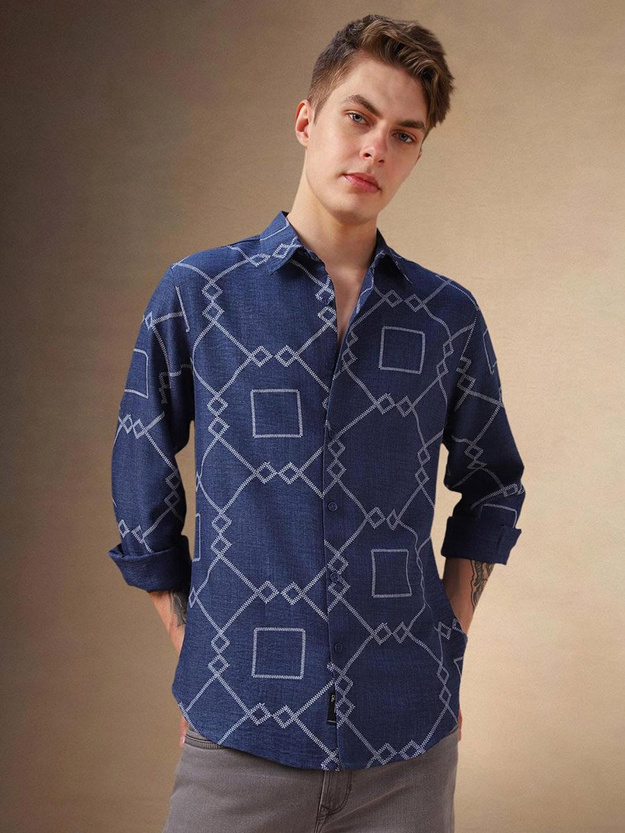 Geometric Print Button-Down Shirt