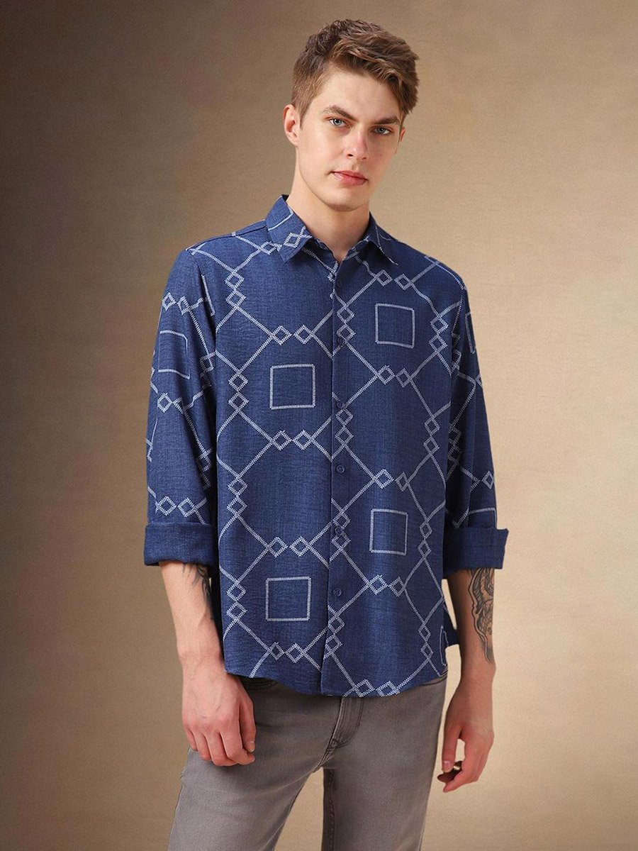 Geometric Print Button-Down Shirt