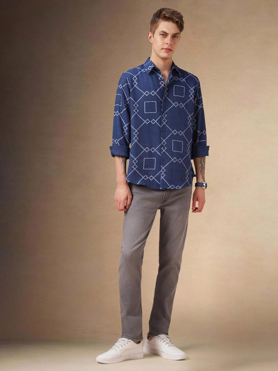 Geometric Print Button-Down Shirt