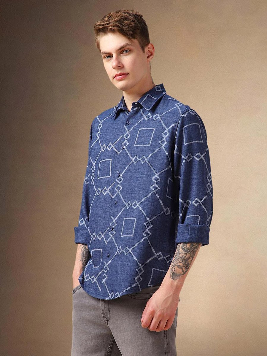Geometric Print Button-Down Shirt